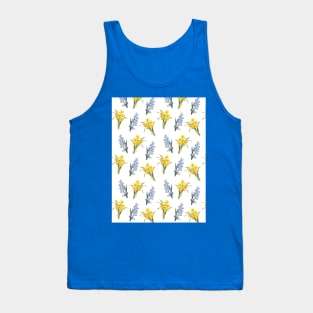Spring flowers in yellow and blue, on blue tee Tank Top